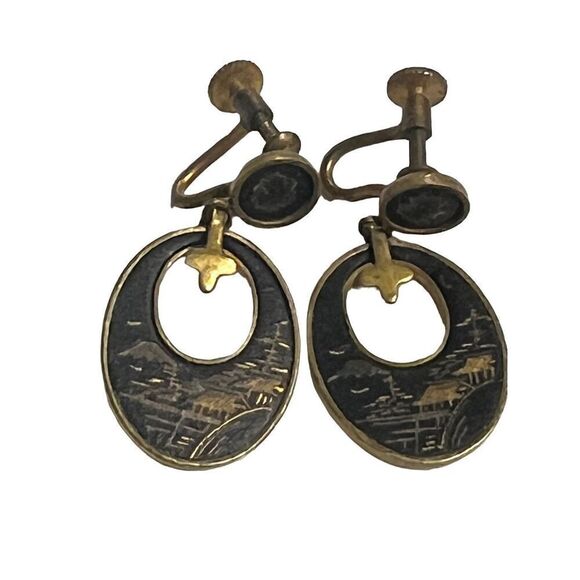 JAPAN Damascene Japanese Screw Earrings - Picture 1 of 9